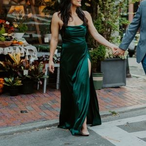 David’s Bridal Green Charmeuse Gown